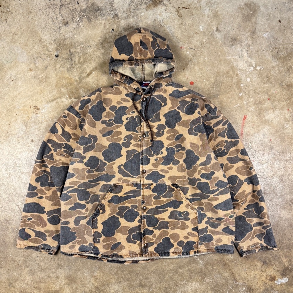 Vintage SNO KING Duck Camo Hunting Jacket Men's Large Brown USA Made 70s‎ 80s